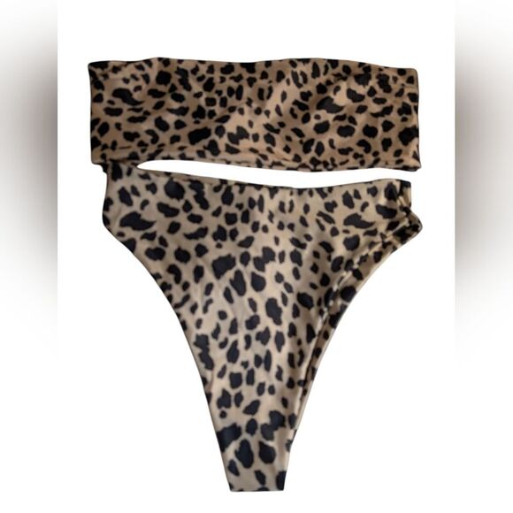 Boohoo Leopard High Waisted Bikini Brief Tube Top NWT Women's Size‎ 10/12 - Picture 5 of 9